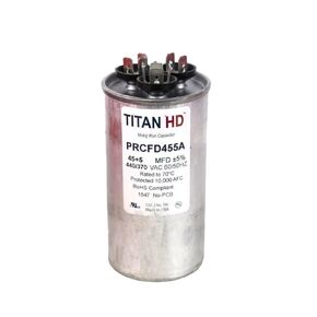 Titan Hd Round Motor Dual Run Capacitor, 45/5 Microfarad Rating, 370-440VAC Voltage - PRCFD455A