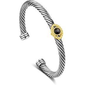 Twisted Cable Bracelet for Women, Evil Eye Two Tone Cable Wire Bracelet Bangle Silver Cuff Vintage Bracelets for Women Jewelry Gift