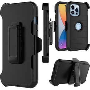 Takfox متوافق مع حافظة iPhone 14، حافظة هاتف بمشبك حزام لهاتف iPhone 14 مع [واقي شاشة مدمج] غطاء صلب واقٍ متين ومقاوم للصدمات مقاس 6.1 بوصة 2022-أسود/برتقالي