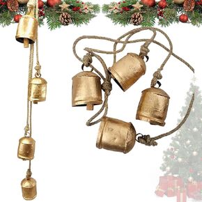 Harmony 4 Cow Bells Cluster on Rope Large Rustic Vintage Lucky Cow Bells On Rope Wall Hanging Décor (4 Bells)