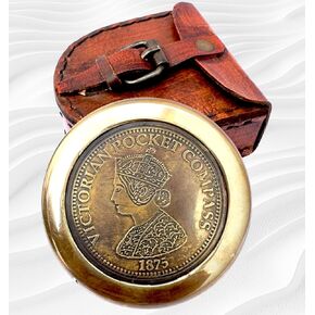 2" Brass Vintage Engraved Victorian Pocket Compass with case Brass Nautical Navigational Tool for Hiking, Traveling Climbing Item Sold by A&U Enterprises
