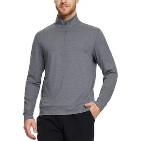 Men's Zipper Long Sleeve Athletic Shirts Performance Pullover Shirts Heather Sports Sweatshirts for Fishing Running