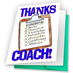 Play Strong 1-Pack Best YOUTH Coach Clipboard Thanks Coach (5x7) Greeting Cards Awesome for Youth Sports Team Banquet Party Coach Appreciation - They'll Love 'Em!