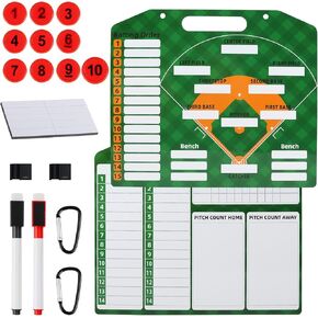 Magnetic Baseball Lineup Board for Dugout, Dry Erase Coach Lineup Board, Premium Tactical Baseball Coaching Board with 30 Lineup Cards & 10 Player Number, Dugout Display Softball Coaching Accessories