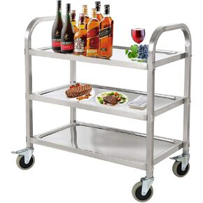 DRM 3 Tier Stainless Steel Catering Service Cart Kitchen Trolley Kitchen Cart Kitchen Car Shelf Utility with Wheels