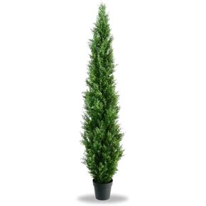 One 6 Foot Outdoor Artificial Cedar Topiary Tree Potted UV Rated Plant Silk Tree Warehouse Company Inc (6 Foot)