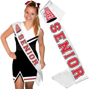 Cheer Senior Sash Red - PREMIUM GRADE SATIN Cheerleader Sashes - Cheer Squad Senior Gifts