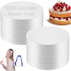 RHBLME 10 PCS 12 Inch Cake Drum, Cake Boards 1/2 Inch Cake Drums 12 in Cake Drum, Round Corrugated Cake Base Cake Boards for Multi-Layer Cakes, Sturdy Cake Base, Food Grade Cake Rounds