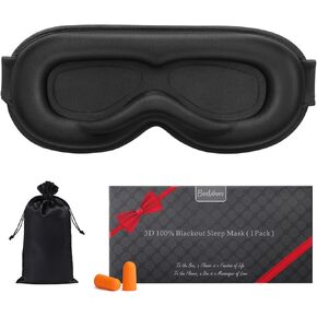 BeeVines Sleep Mask, 100% Blackout Eye Mask for Sleep, 3D Eye Mask for Women Men, Zero Eye Pressure Sleeping Mask for Side Sleepers, Eye Shade Cover Includes Travel Pouch (001 Black)