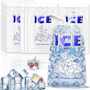 30 Pack Ice Cube Bags 10 lb with Drawstring, Reusable Plastic Ice Cube Bags,Heavy-Duty Ice Bags for Ice Machines Portable Ice Storage Bags with Plastic Drawstring for Freezer Keeper
