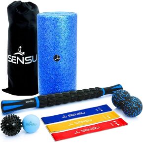 Sensu 9-in-1 Foam Roller Set – Muscle Roller Set Includes Peanut Ball, 3 Resistance Bands, Massage Roller Stick, Lacrosse Ball, and Spikey Ball for Deep-Tissue Massage and Myofascial Relief