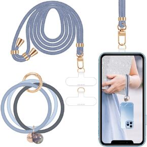 ROCONTRIP Phone Lanyard,2 in 1 Crossbody Lanyard Fashion Silicone Wrist Strap Phone Charms with 2 X Phone Patch for Women Shopping Traveling Outdoor(Khaki)