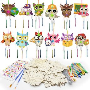 12 Pack Summer Beach Activities for Kids，Paint Pool Party Favors Pineapple Flamingo Craft Wind Chime Kit Wooden Paint Arts DIY Coloring Craft for Summer Luau Hawaii Party Art Activity Supplies