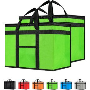 NZ Home Insulated Cooler Bag and Food Warmer (XL Plus, 2 Pack) for Food Delivery & Grocery Shopping with Zippered Top, Green
