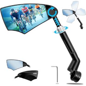 EMERK Anti-Glare Handlebar Bike Mirror: Bike Rear View Mirror With Retractable & 360°Adjustable Lens, HD Blast-Resistant Bicycle Mirror For 20-23mm Handlebar (Left)