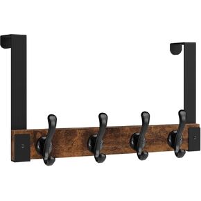 Homode Over The Door Hooks Heavy Duty, Wood Over Door Hanger Hook, Over Door Towel Rack with Coat Hooks for Hanging Towels Clothes Hats Bags, Back of Bathroom Door, Rustic Brown Black