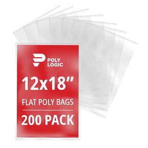 Clear 12" x 18" Flat Poly Mailer Bags 1 Mil Thick (200-Pack) | Plastic Flat Polybags for Shipping, Mailing, Packaging & Storage | Perfect for T-Shirts & Other Clothes