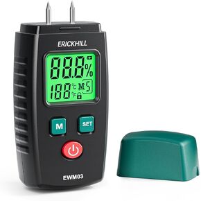 ERICKHILL Pinless Wood Moisture Meter, Non-Destructive Wall Moisture Meter for Drywall Masonry Building Material Dampness Inspection Mold Detector Device, Detects up to 2-inch below Surface