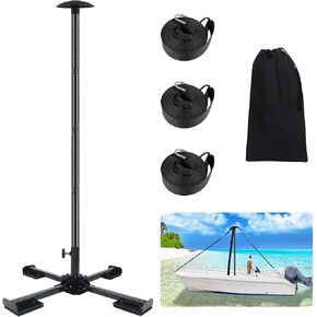 Boat Cover Support Poles Heavy Duty, Stainless Steel Boat Cover Support System with Metal Cross Base, 16" to 59" Pontoon Boat Cover Support with Adjustable Strap - Black