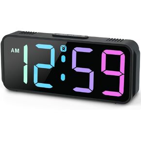 Peakeep Small Digital Clock, RGB Color Changing Alarm Clock for Bedrooms Bedside - 6 Brightness, Powered by Corded Plug Electric Adapter, Backup with Battery