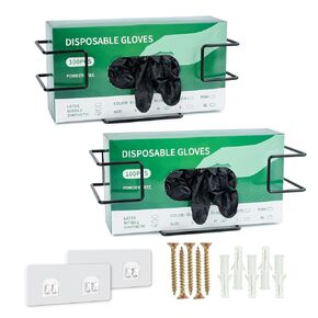 Glove Box Holder 4 Pack, Disposable Glove Dispenser Wall Mount, Metal Glove Rack Organizer for Rubber Latex Gloves Facial Tissue, Black