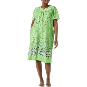 AmeriMark Women's & Women's Plus Floral Flower Lounge Dress- Short Sleeve Gown Sleepwear for Ladies, Evening Floral, LG