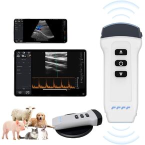 Dual Probe Wireless Color Doppler Ultrasound Machine 3.2MHZ and 7.5MHZ Probe, Wireless Ultrasound Machine for Android and iOS, Handheld Ultrasound Scanner for Dog, Cat, Horse, Pig, Sheep（white）
