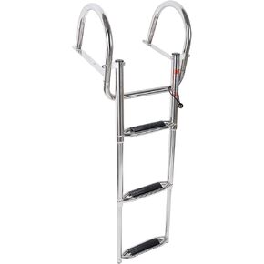 Amarine Made Stainless Steel in-Board 3 Steps Telescoping Ladder Folding Dock Ladder with Widen Curve Up Steps for Marine Boat Yacht Swimming Pool 550lbs Capacity