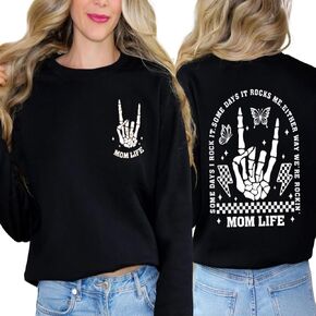 Mama Sweatshirts Mom Life Crewneck Sweatshirts Funny Mama Halloween Skeleton Rocker Graphic Sweatshirts Pullover Top in Kuwait