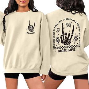 Mama Sweatshirts Mom Life Crewneck Sweatshirts Funny Mama Halloween Skeleton Rocker Graphic Sweatshirts Pullover Top