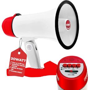 5 CORE Megaphone Speaker Battery Power 30W Bullhorn w Siren Volume Adjustable Bull Horn 800 Feet Range Record Function Mega Phone for Cheerleading Coaches Safety Drill- 8R