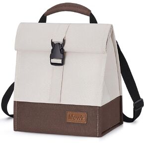 حقيبة غداء معزولة من لايف ويت، صندوق غداء قابل لإعادة الاستخدام للرجال والنساء البالغين مع حزام كتف قابل للتعديل، حقيبة تبريد قابلة للطي مانعة للتسرب للعمل المكتبي، 8 لتر، بيج in Kuwait