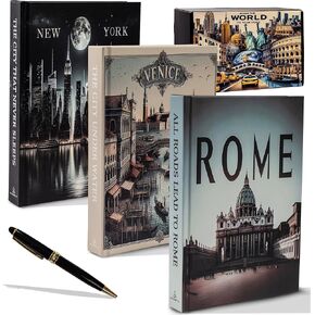 3 Piece XL Decorative Books, Fake Books for Decoration, Family Bless Love Themed Book Decor, Hard Cover Decor Books Decorative Books for Home Decor & Writing Pen Faux Books for Decoration