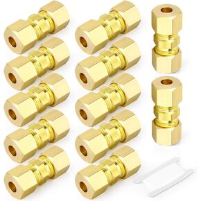 3PCS 5/8" Tube OD x 5/8" Tube OD Connector, Brass Compression Pipe Straight Union Connector, Compression Tube Fitting