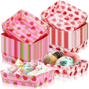 Mifoci 36 Pack Strawberry Party Favors Large Strawberry Paper Plates 5 lb Serving Trays Strawberry Birthday Food Nacho Boats for Berry First Birthday Party Strawberry Theme Party