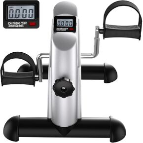 Under Desk Bike Pedal Exerciser: Leg Exerciser Mini Exercise Bike Portable Peddler for Seniors with LCD Display Sportneer Foot Cycle Arm & Leg Bike Pedals with Anti-Skid Mat for Office Home Silver