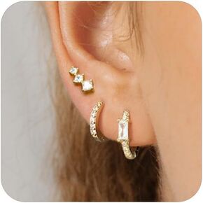 GEORGE · SMITH 3 Pairs 14K Gold Plated Hoop Earrings Set for Women,Cubic Zirconia Hypoallergenic Dainty Earrings Jewelry for Women