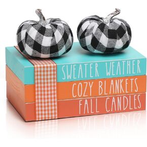 Fall Tiered Tray Decorations, Wood Book Stack with Maple Leaves and Pumpkins, Fall Decor for Table, Farmhouse Mini Decorative Books Bundle