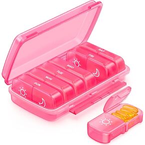 Weekly Pill Organizer 2 Times a Day with Moisture-resistant Design, Pink AM PM Pill Box 7 Day for Easy Filling, Portable Pill Case for Travel, Large Pill Holder for Vitamin, Fish Oil, Supplement