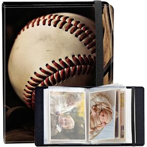 Photo Album 4x6 120 Photos Small Capacity PU Leather Cover, Baseball Mini Photo Album 4x6 with Elastic band, Birthday Christmas Photo Albums Wedding Anniversary