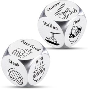 2PCS Funny Dices for Wife Her Him 11th Steel Anniversary for Couple Food Decider Dinner Dice Husband Wife Date Night Ideas Christmas Birthday Gifts for Boyfriend Girlfriend