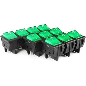 uxcell 10Pcs AC 20A/125V 22A/250V DPST 4P On/Off Green LED Light Boat Rocker Switches