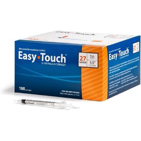 EasyTouch U-100 Insulin Syringe with Needle, 27G 1cc 1/2-Inch (12.7mm), Box of 100