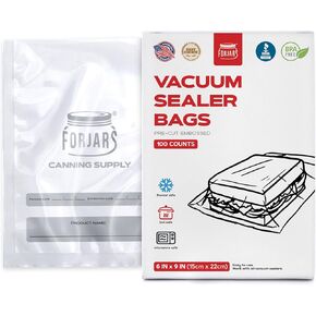 FORJARS Vacuum Sealer Bags For Food Storage - Method Sous Vide Cooking - Pack of 100 count Pre-Cut Size Bags, Perfect for Food Storage and Cooking - Ideal for Home and Commercial Use (11x16 (100pcs))