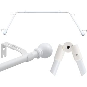 1 Inch Bay Window Curtain Rods 3 Sides 32-96 Inch Side Rods 32-123 Inch Center Rods Retractable Metal Corner Curtain Rods for Blackout Curtains with Wall Mount White Round Finials