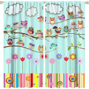 Owl Curtain,Funny Cartoon Animals Colorful Flowers Moon Star Farmhouse Pattern Rod Pocket Window Drapes for Kids Boy Girl Baby Bedroom Nursery Living Room Decor 42x45 Inch,Decor