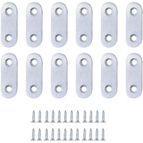 Lilaly 12 Pcs Stainless Steel Straight Brace,Metal Bracket 1.97" x 0.63",Brackets for Braces Mending Plate with Screws,Silver