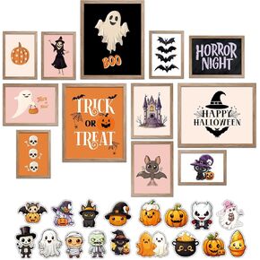 Halloween Wall Art– 12 Pcs Halloween Room Decor– Gothic Wall Decor Skeleton Posters Halloween Art Prints for Halloween Gallery Wall for Parties, Girls-Home Living Room Bedroom Decor (UNFRAMED)