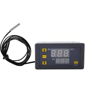 Digital Thermostat, 12V 24V 220V LED Digital Temperature Controller Thermostat Switch with Sensor Meter(24V red and Blue Display)