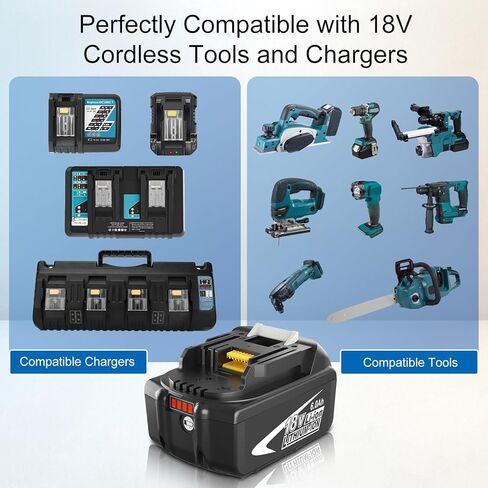 6.0Ah BL1860B Replacement Battery Compatible with Makita 18V Battery Lithium-ion Compatible with Makita 18 Volt BL1850B BL1840B BL1830B BL1835 BL1840 BL1850 BL1860 LXT400 Battery with LED Indicator in Kuwait